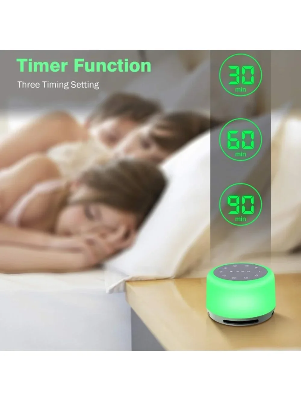 Portable Sleep Sound Machine with 24 Soothing Sounds, 7 Color Lights & Timer